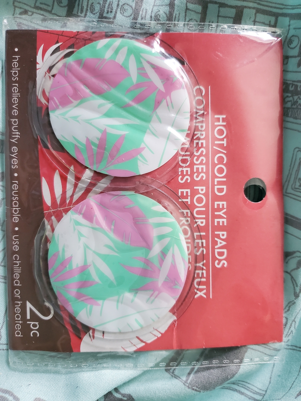 Reusable Hot/Cold Eye Pads - Tropical Pink & Mint Leaf Print